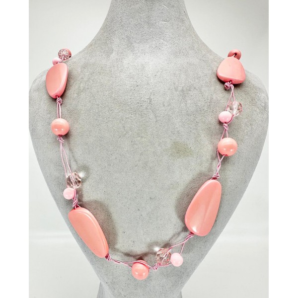 Pembe Oval Taşlı Kolye